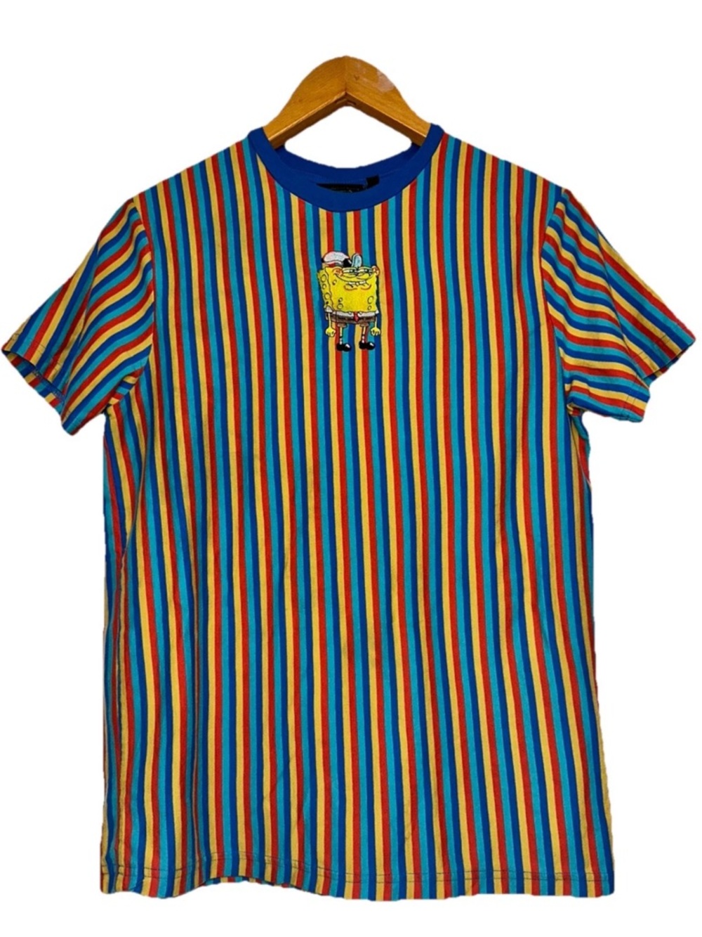 Nickelodeon SpongeBob SquarePants Striped T-Shirt M Colorful Cartoon Embroidered - Picture 3 of 8